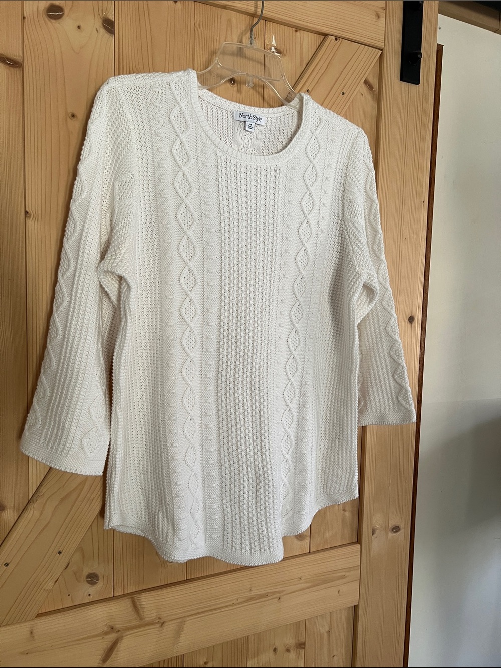 NorthStyle white Cable-Pattern Crewneck Sweater
